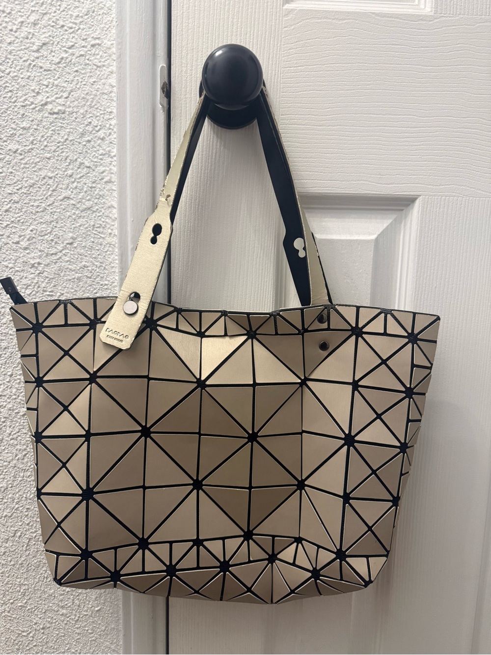 Issey Miyake Metallic Champagne Geometric Tote